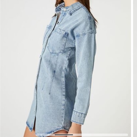 Sold Out NWT Forever 21 Denim Button-Front Mini Dress L & XL - Picture 3 of 5